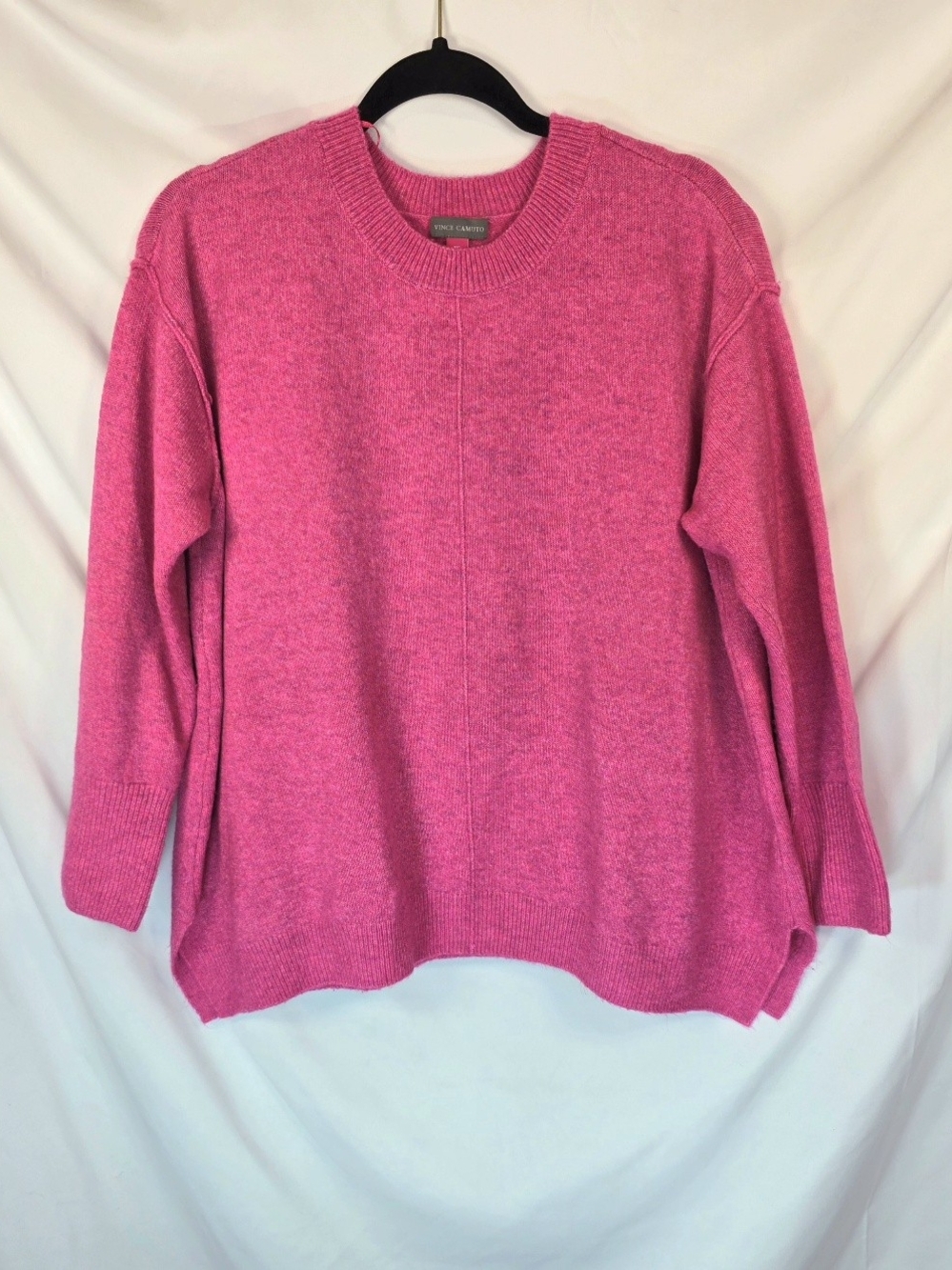 Vince Camuto Hot Pink Sweater Sz 1X Boxy Oversized Exposed Seam Barbiecore Cozy